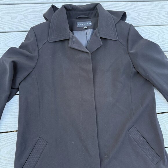 Gallery Sz 12 Full Length Winter Raincoat Black Removable Hood Trenchcoat - Picture 8 of 8